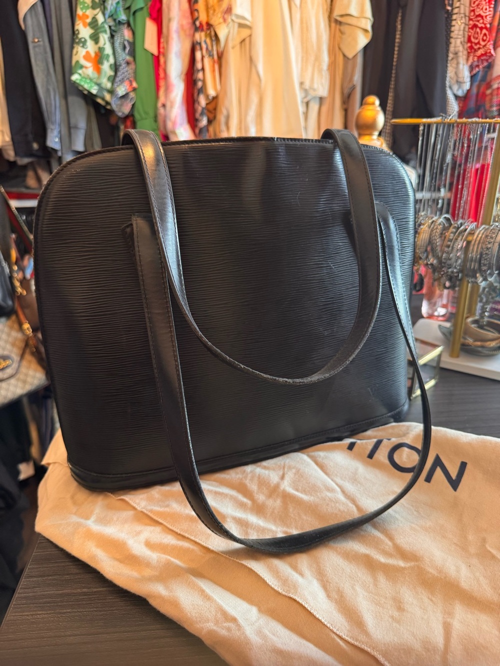 Louis Vuitton Black Epi Leather Alma Satchel with Gold Hardware
